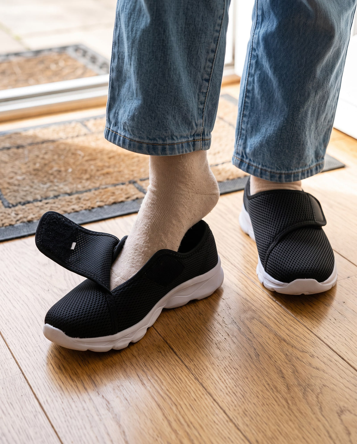 Stepping into the open shoe